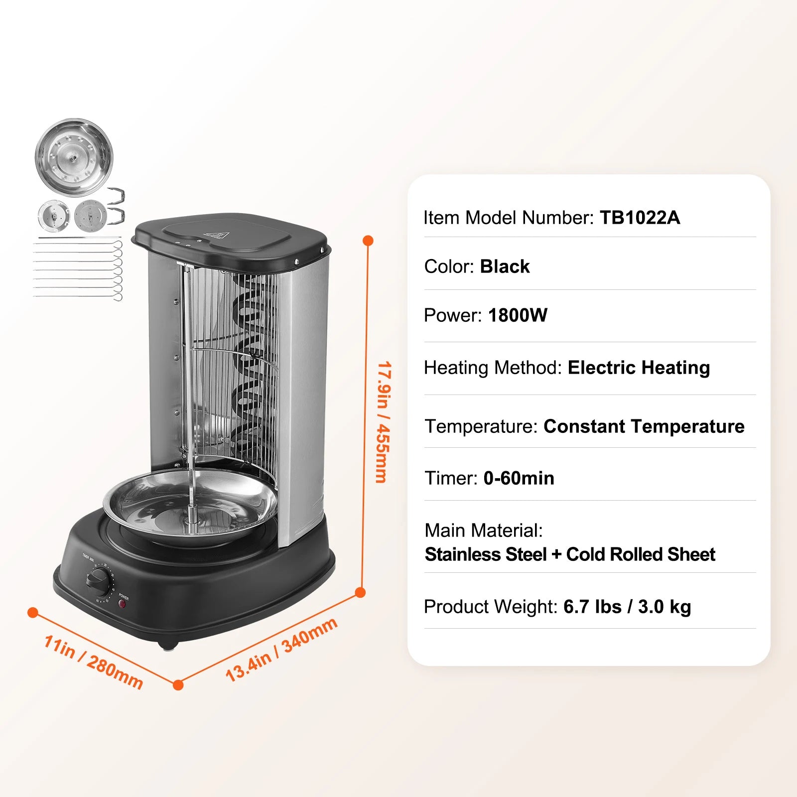 Vertical Electric Shawarma Grill Machine Stainless Steel
