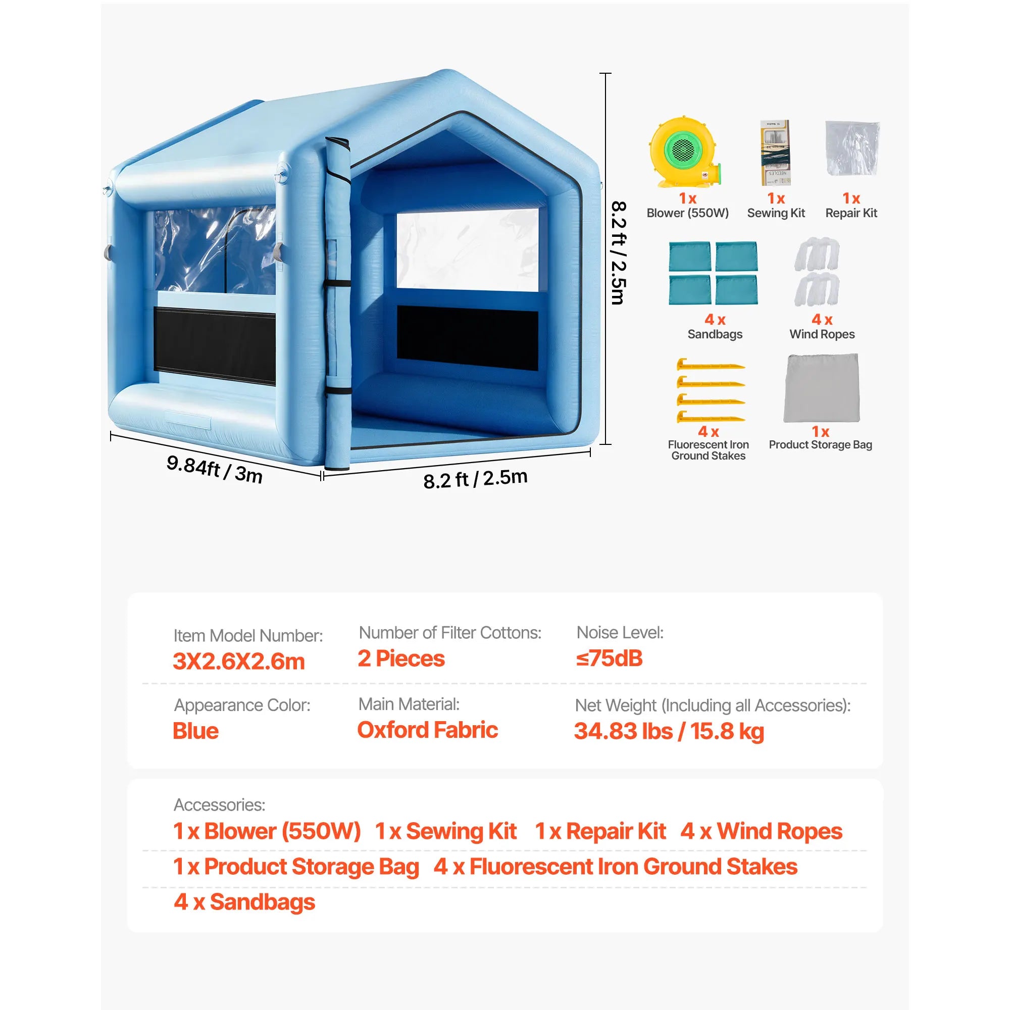 SucceBuy Inflatable Paint Booth Inflatable Spray Booth with Powerful Blower and Air Filter System Round Roof with Light Hook