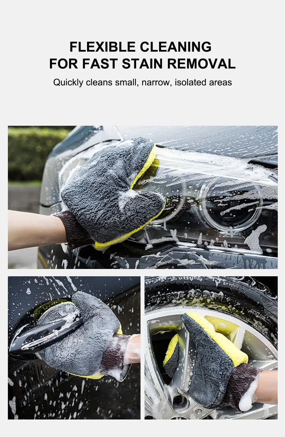 SEAMETAL Microfiber Car Washing Glove Double-Faced Thickened Coral Fleece Cleaning Brush Gloves Car Detailing Cleaner Care Tool 