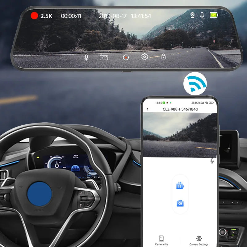 Dash Cam Touch GPS WIFI 24h Night Vision 10 Inch 2K+1080P Rearview Mirror Sony Rear Camera Car DVR Black Box 70mai Dashcam 