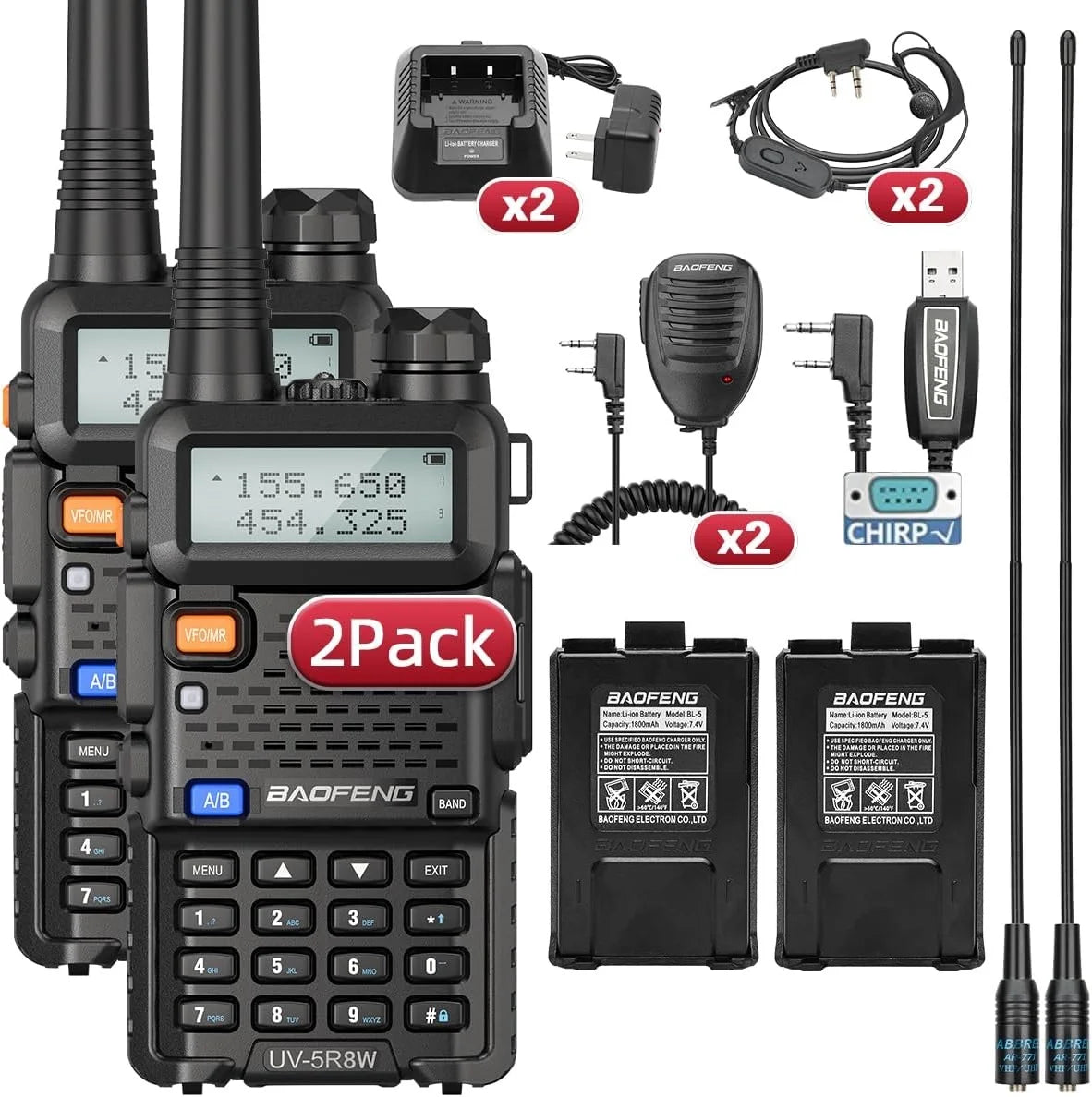 1/2PCS BaoFeng UV-5R 8W Tri-Power Walkie Talkie High Power Dual Band Long Range 128 CH Portable Handheld UV 5R Ham Two Way Radio 