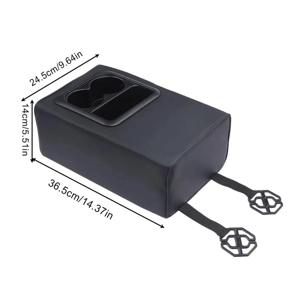 Rear Seat Armrest Booster Pad with Cup Holders and Double Pockets