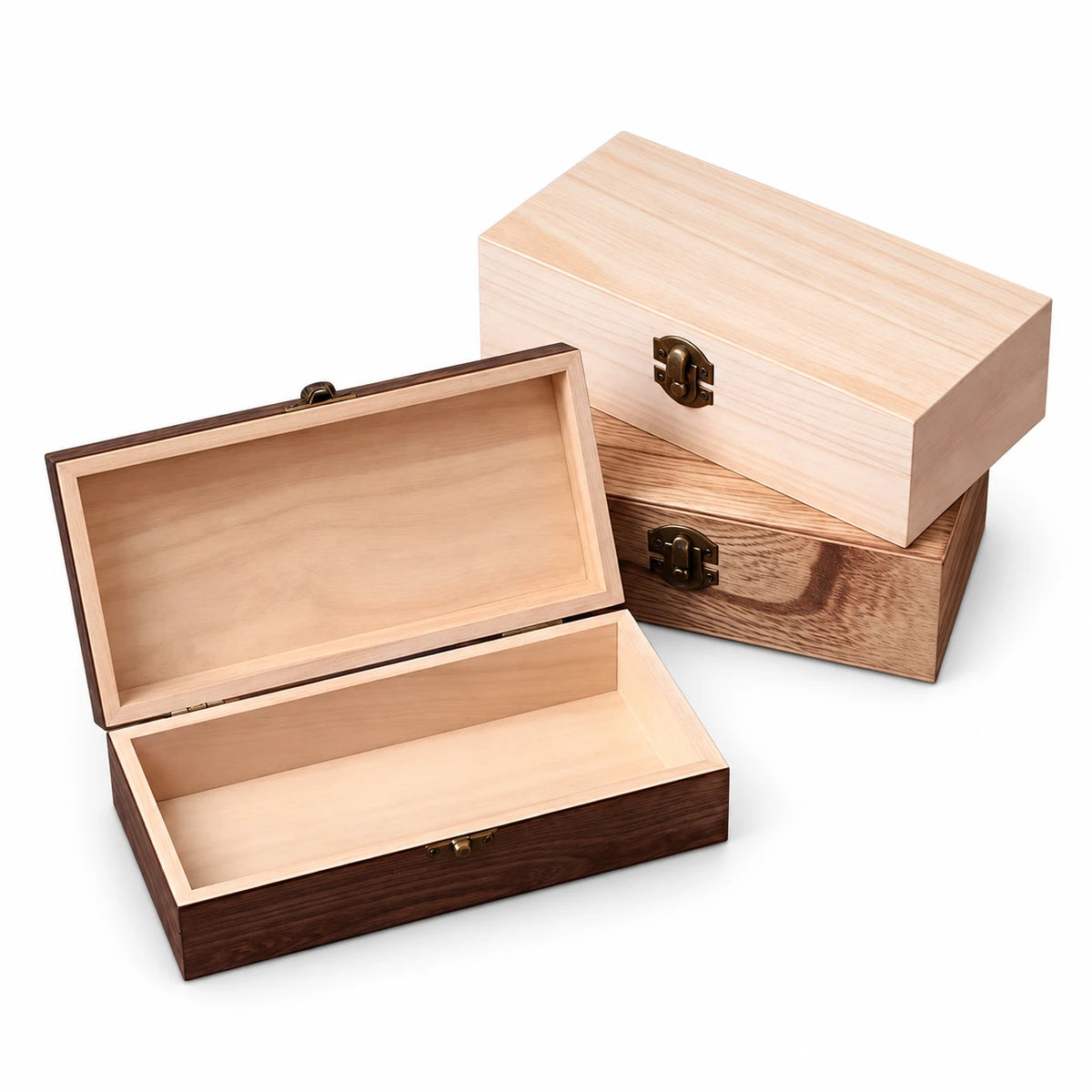 Wooden hinged keepsake box, selected finish or comparison views