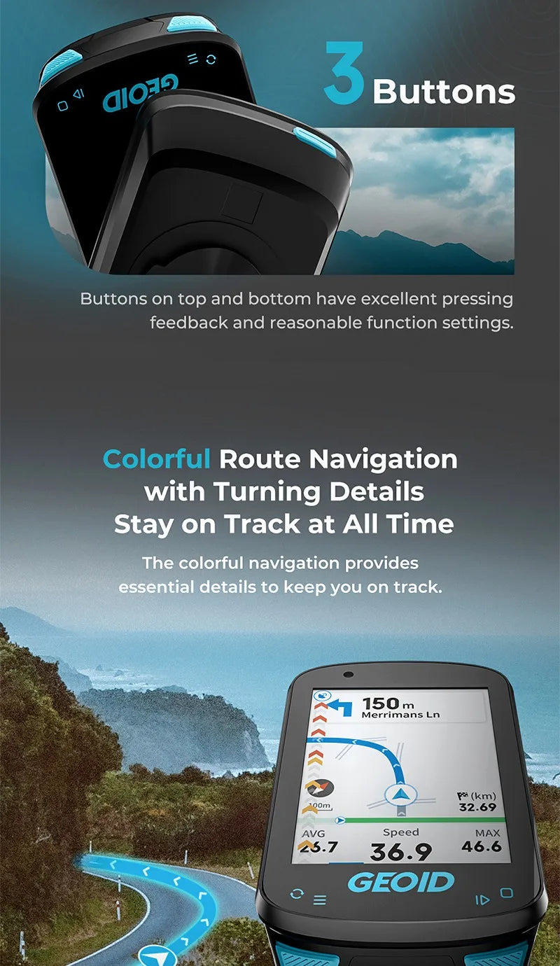 GEOID CC600 Color Screen Bike Computer Smart Navigation GPS Wireless Bicycle Speedometer WIFI ANT+ 11 Languages Cycling Odometer 