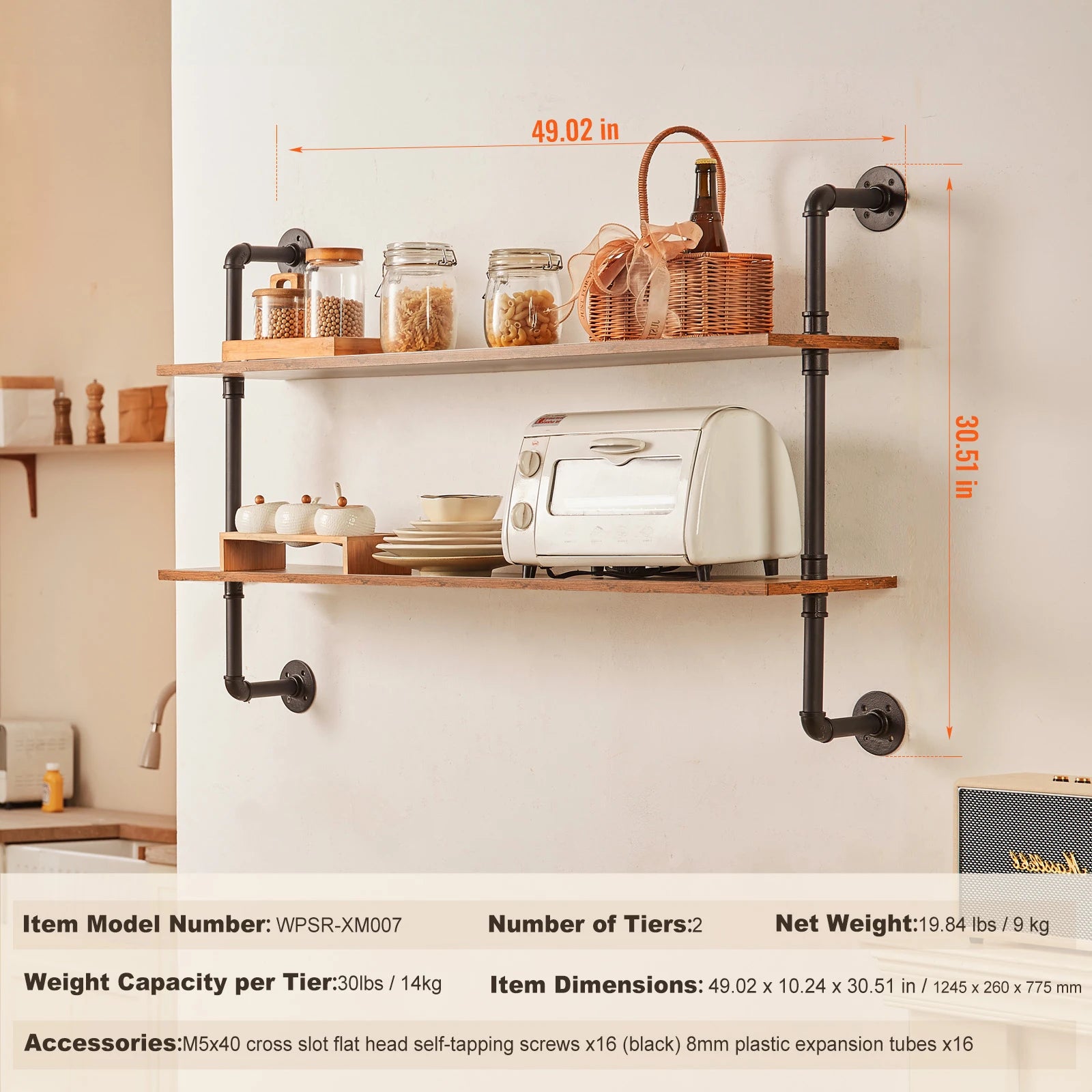 Industrial Pipe Wall Mount Floating Shelf Rack