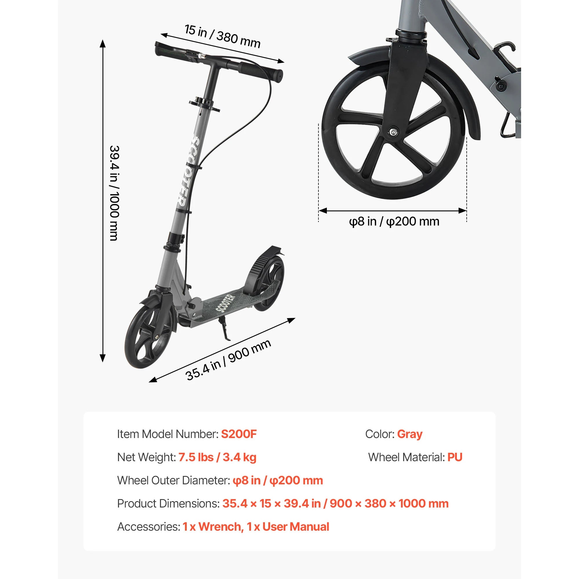 SucceBuy Kick Scooter for Kids Ages 8+ Teens & Adults 2-Wheel Toddler Scooter with Height Adjustable Handlebar for Boys & Girls