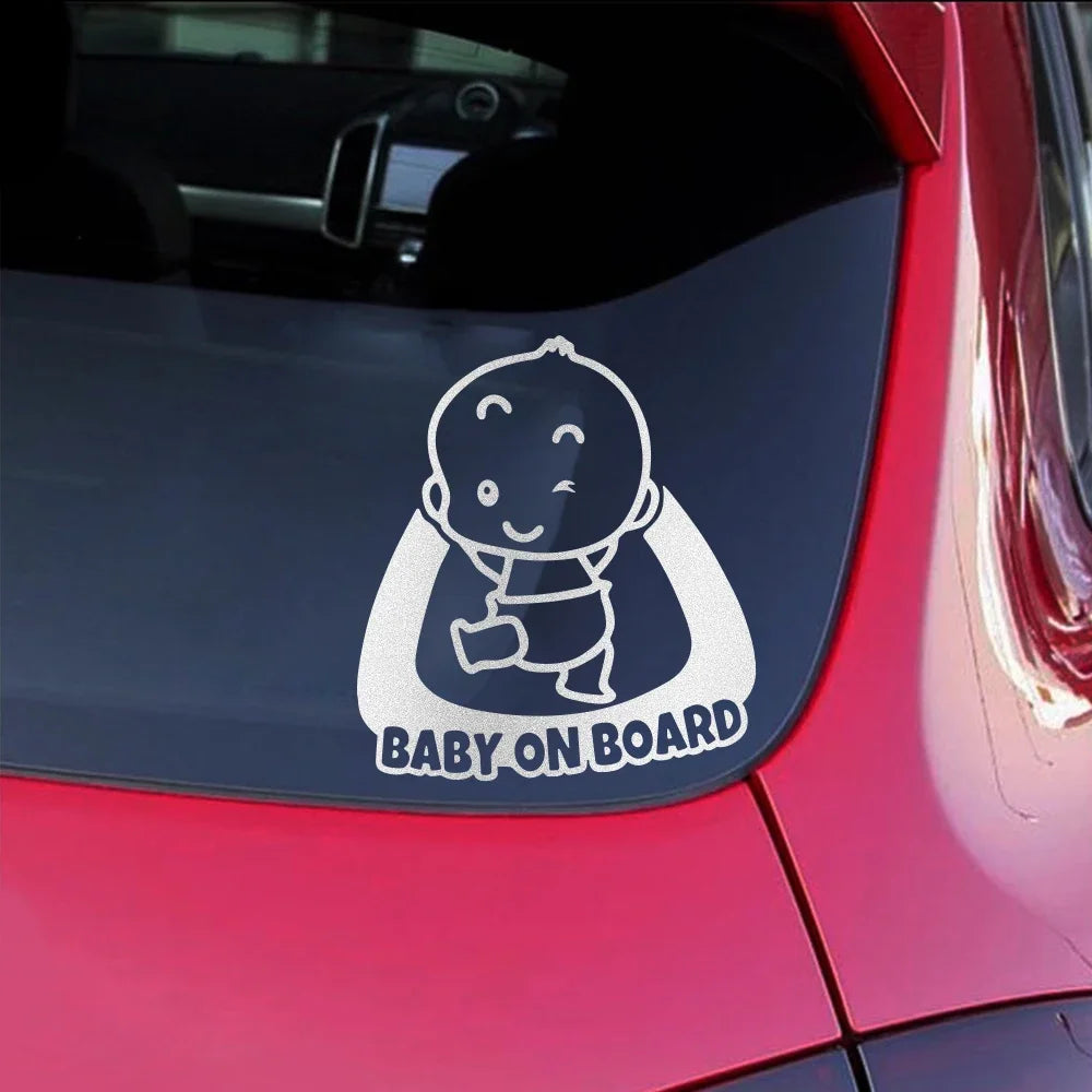 „Kids on Board“-Vinylfolie, Aufkleber, silber/weiß, Baby im Auto, Aufkleber, Cartoon, für die Heckscheibe, Windschutzscheibe, Warnaufkleber, Dekor-Zubehör