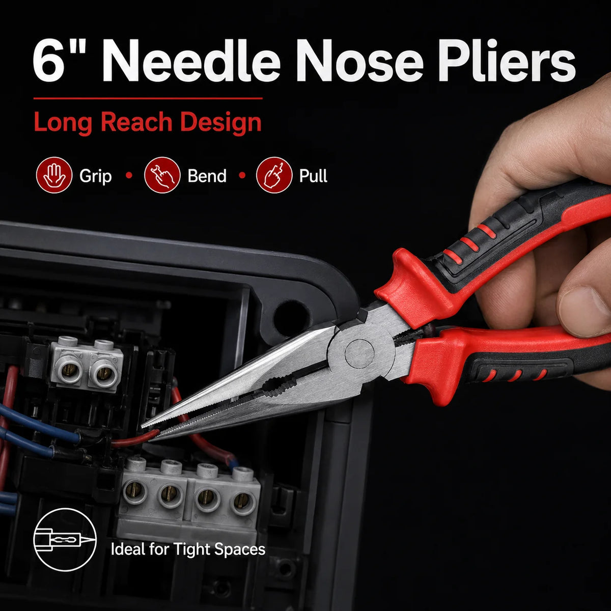 3 Types Pliers Set, Heavy Duty Combination Long Nose Diagonal Cutter Pliers, Wire Cutting Gripping Tool Kit for DIY Repair