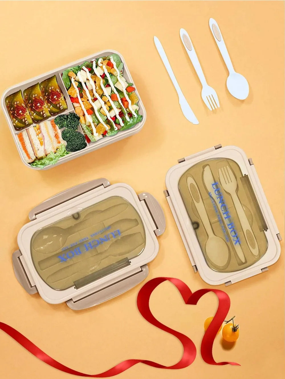 1200ml Divided Lunch Box with Utensil Storage