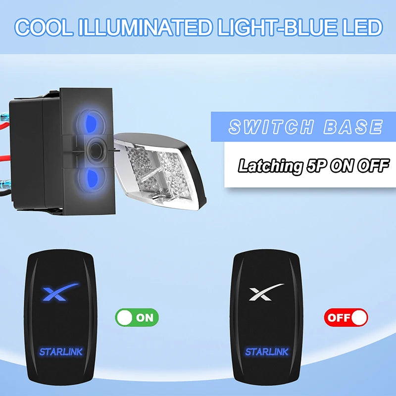 Interruttore a bilanciere SPST a 5 pin con etichetta Starlink e LED blu