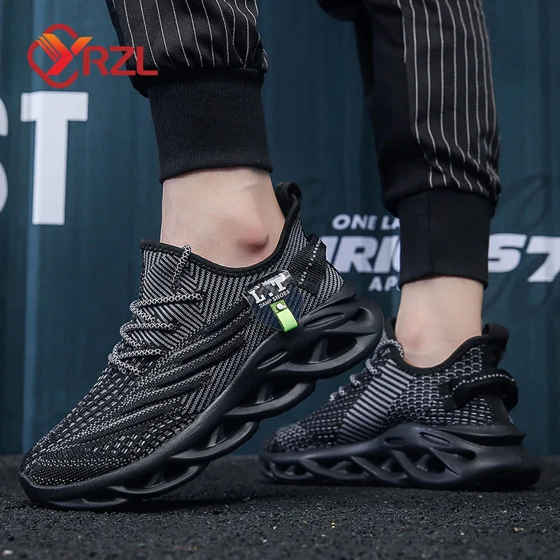 YRZL Men Sports Running Black Jogging Shoes Casual Sneakers Outdoor Breathable Mesh Women Light Shock-absorption Black Tennis 