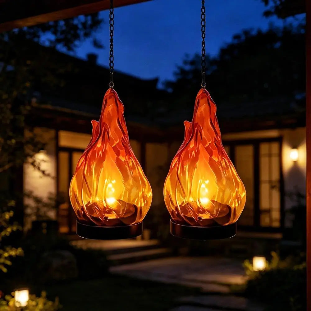 Flame-Effect Hanging LED Lantern with Chain