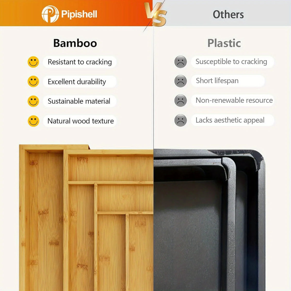 Organizador de gaveta em bambu extensível
