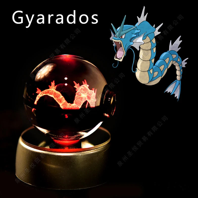 Pokemon Crystal Ball 3D Pikachu Gengar Mewtwo Night Light Lamp Pokeball 3D Glass Pokemon Crystal Ball Statue Kids Birthday Gift 