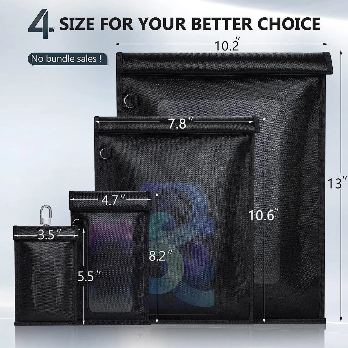 Car Key Signal Blocker Bag Waterproof Fireproof RFID Blocking Pouch Faraday Bag for Car Keys Phone Wallet Anti-Theft Protection