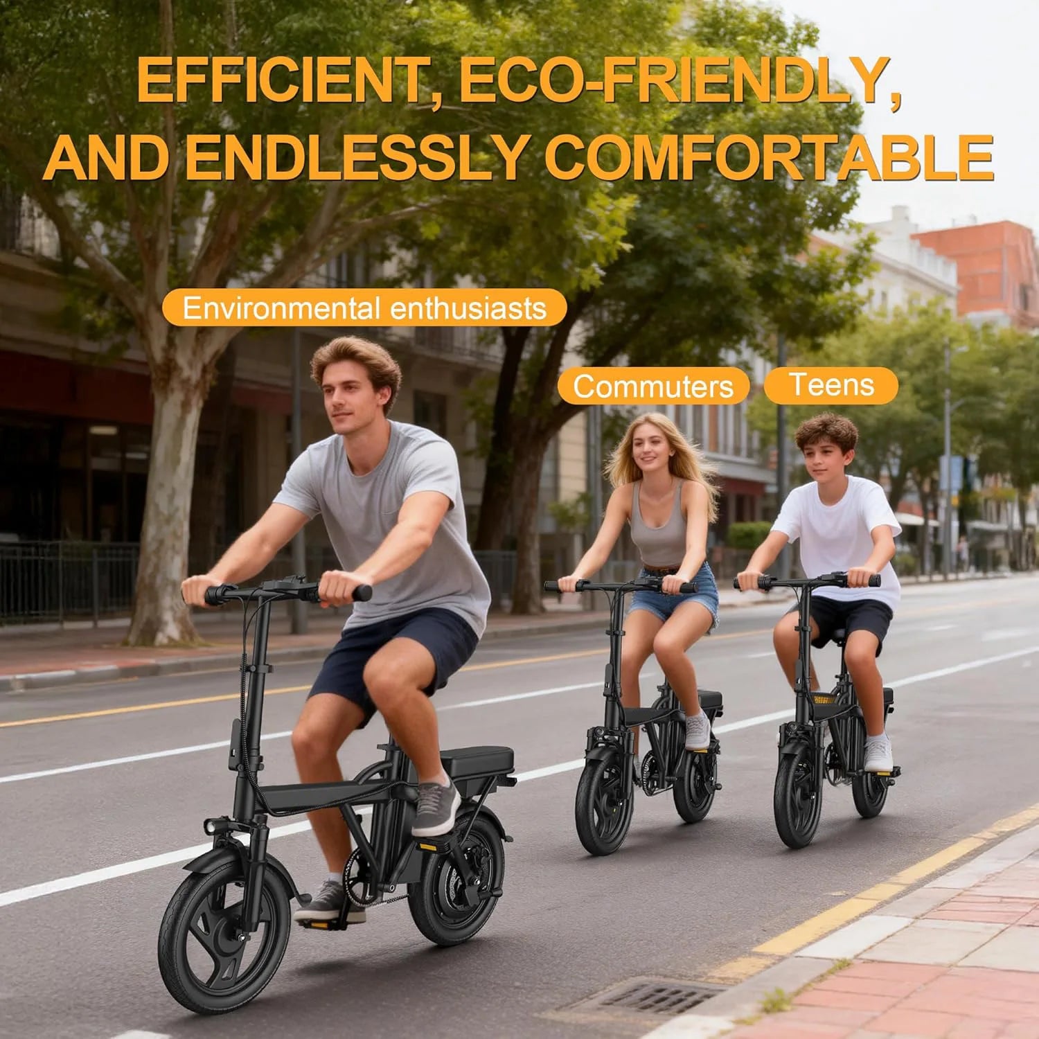 14' Πτυσσόμενο Ηλεκτρικό Ποδήλατο 500W 48V 22MPH Διπλή Σέλα Μίνι Ηλεκτρικό Ποδήλατο