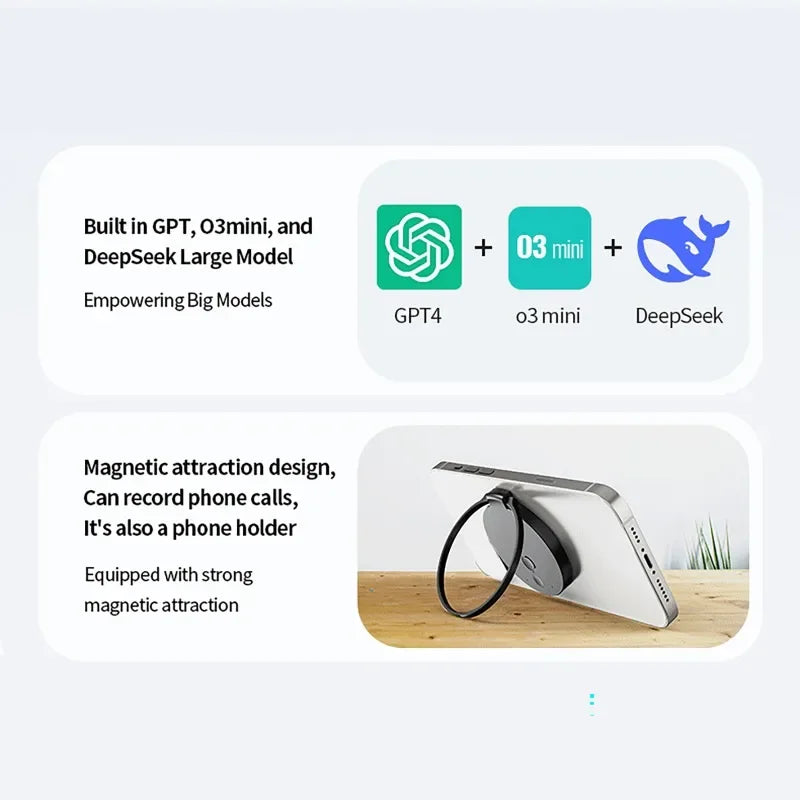 AI ChatGPT Voice Recorder 8-128GB Mini Keychain Magnetic Dictaphone 256GB Intelligent Summarization Real-Time Recording Device