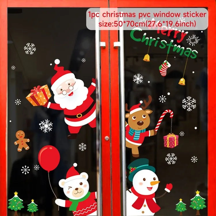 Christmas Wall Window Stickers Marry Christmas Decoration For Home 2024 Christmas Ornaments Xmas Navidad Gift New Year 2025 