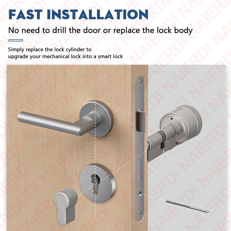NAIERDI Smart Electronic Lock Cylinder Tuya App Fingerprint Password Unlock Upgrade for Mechanical Door Locks Security Home