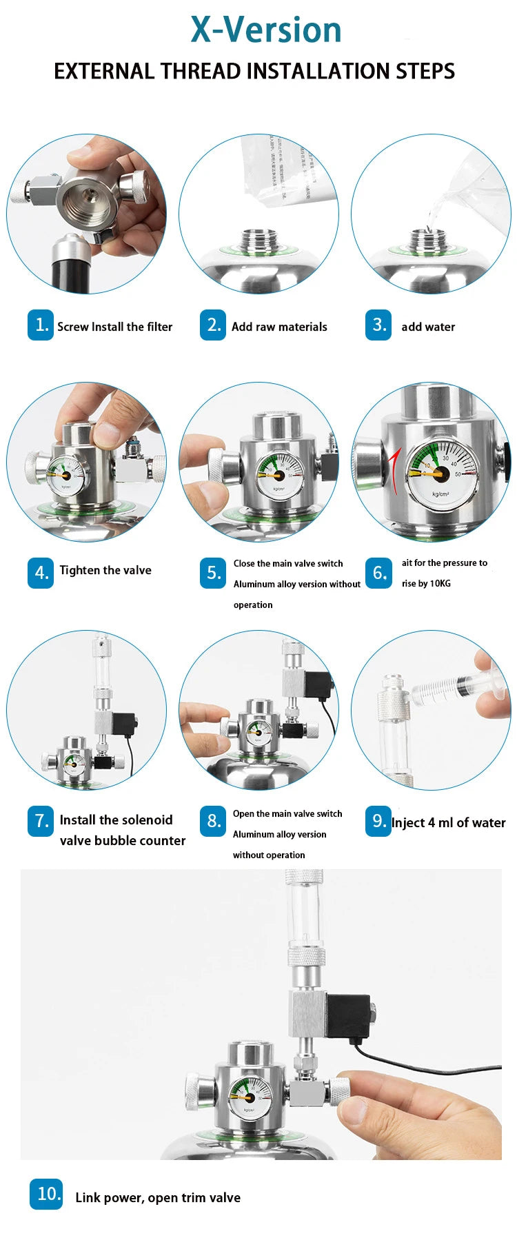 Stainless Steel Aquarium CO₂ Generator Kit — 1 L or 2 L