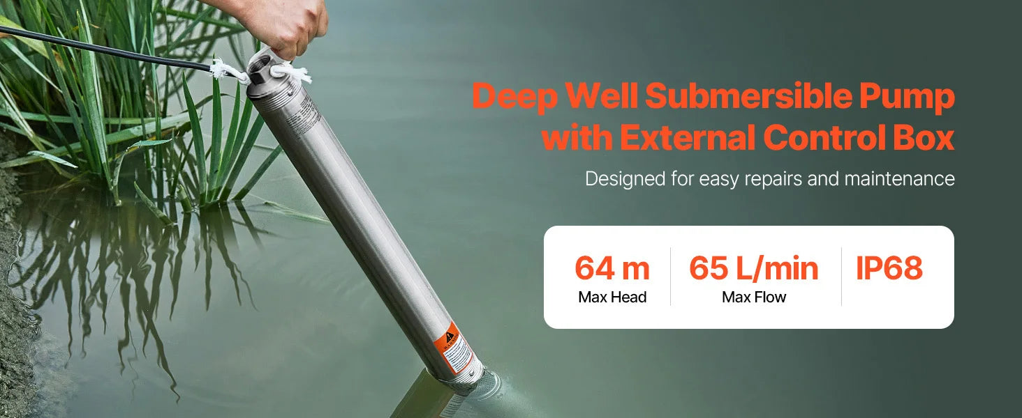 Deep Well Submersible Pump 230V with 65.65 ft Cord