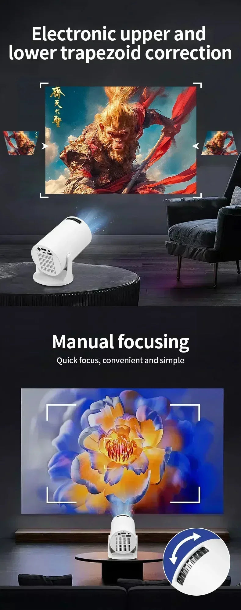 Ny SmartProjector Mini HY300 8K Android 11 Dubbel Wifi6 290ANSI Allwinner H726 BT5.4 1080P 1280*720P Hemmabiougn Outdoor Projektor