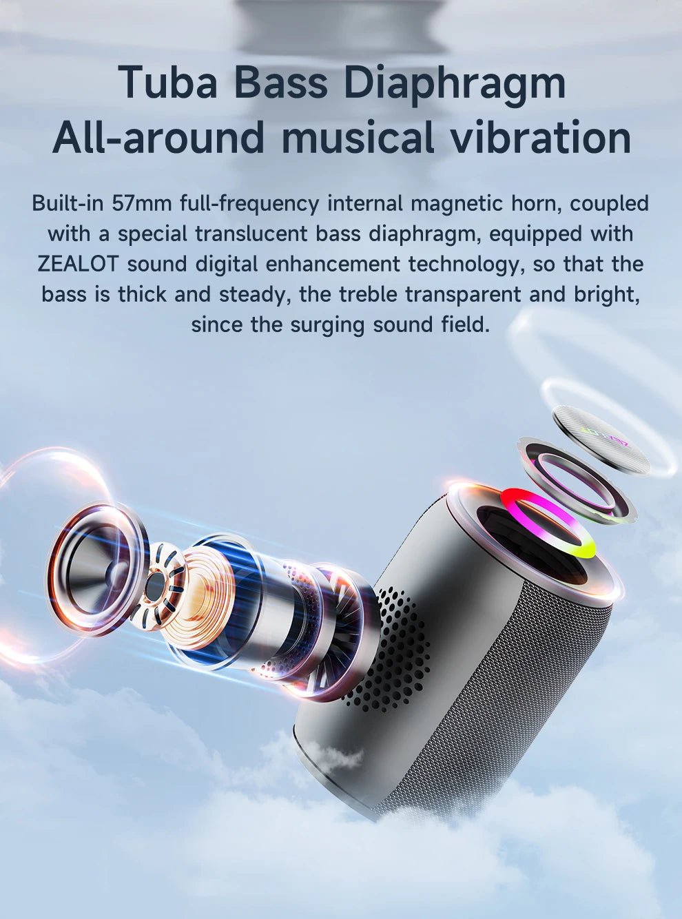 Zealot-S32PRO Powerful Bluetooth Speaker, Bass Wireless, LED Light, Outdoor Speakers, Subwoofer, Waterproof Sound Box Support 