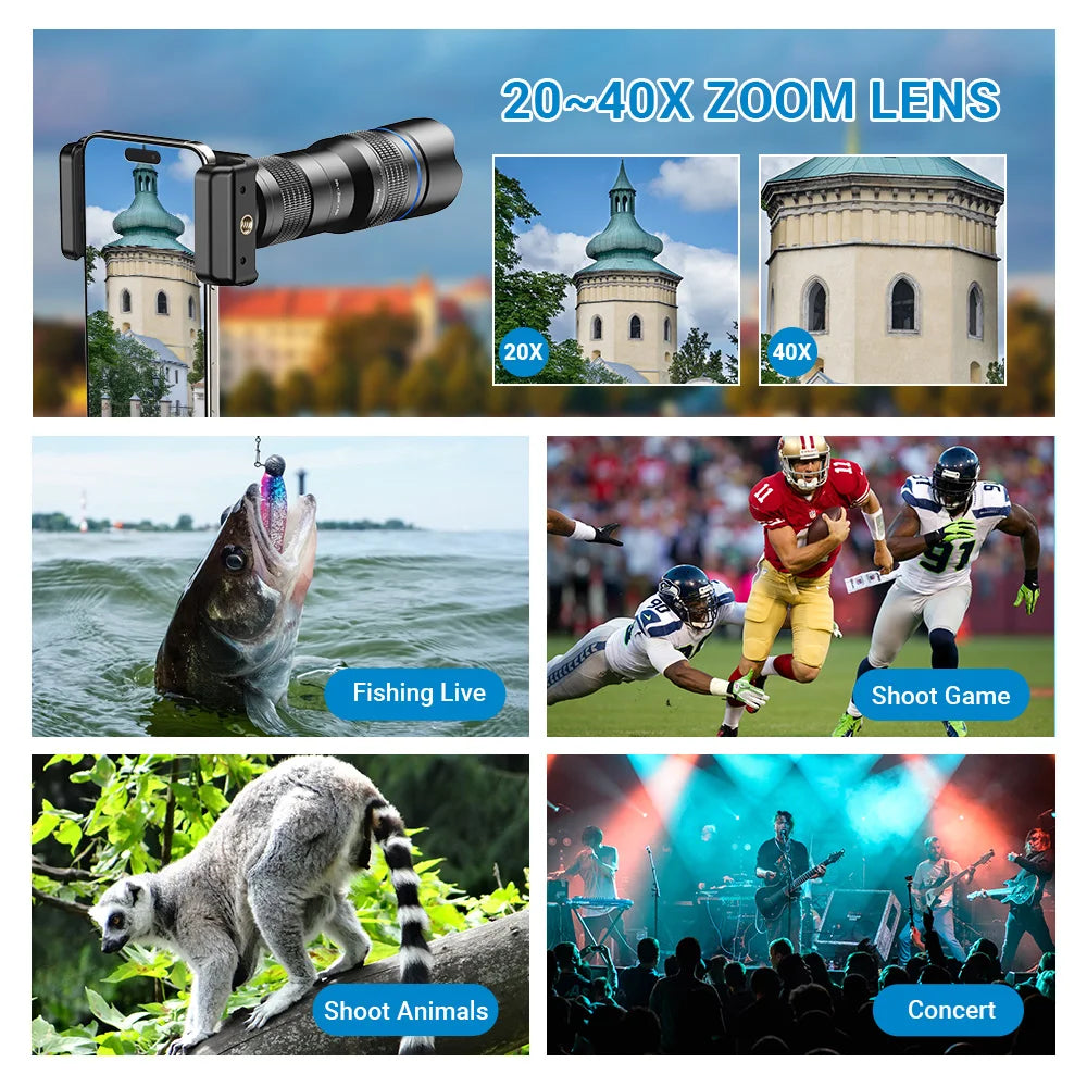 20-40x zoom telelens voor smartphone met statiefset