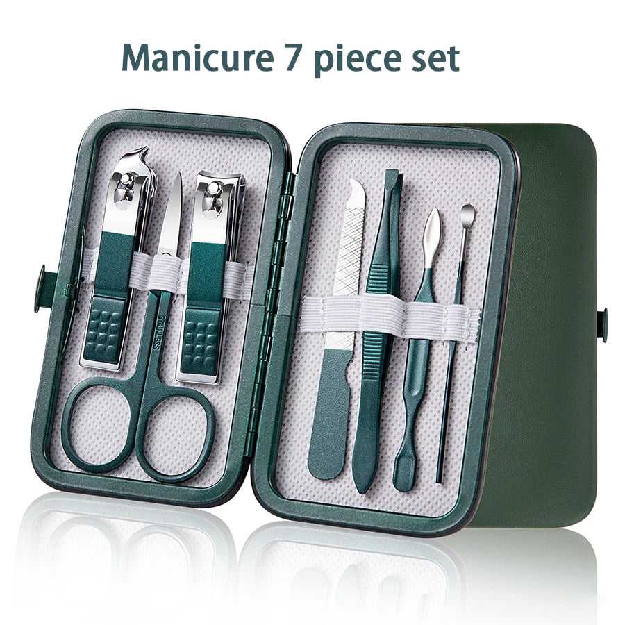 Green Manicure Set with Leather Case