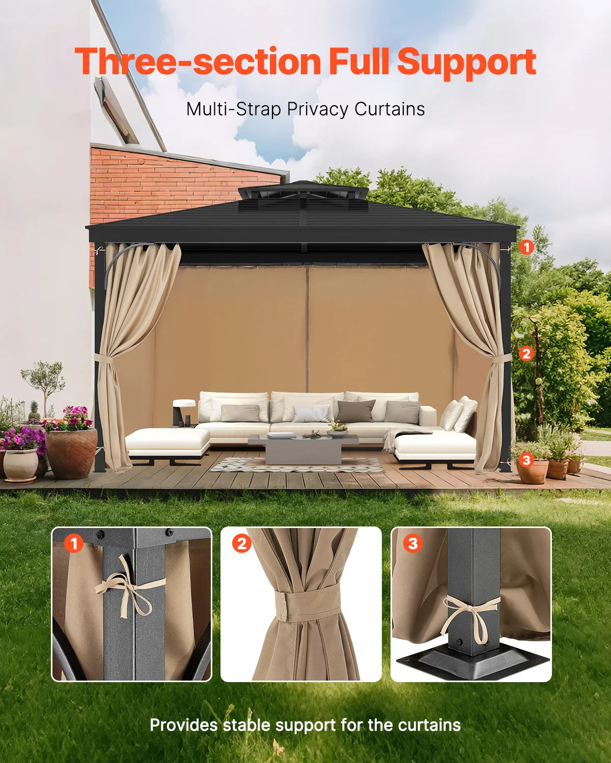 SucceBuy Gazebo Gardiner 4-panel sidevæg gazebo privatlivsgardiner med lynlåse universel solskærm gardiner erstatning til terrasse