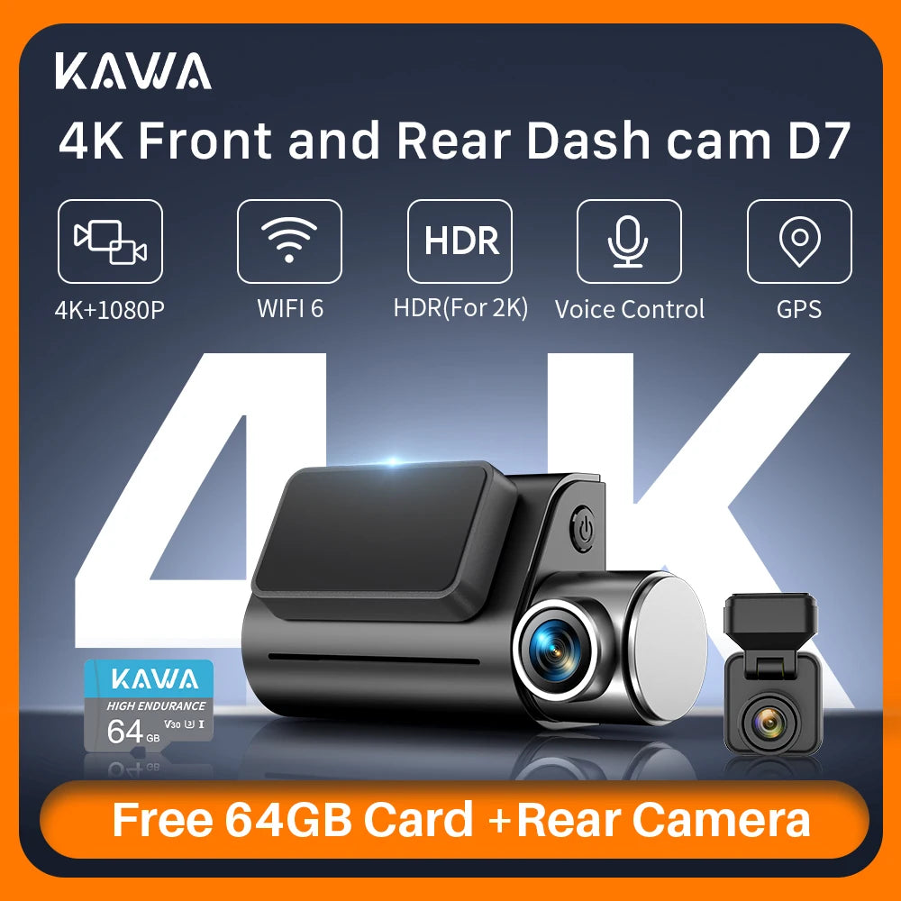 D7 Front and Rear Dash Camera Set with 64 GB Card