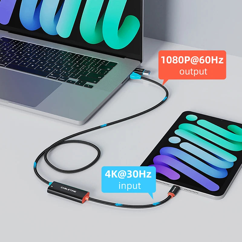 Cabo de captura e carregamento CABLETIME USB-A/USB-C para USB-C