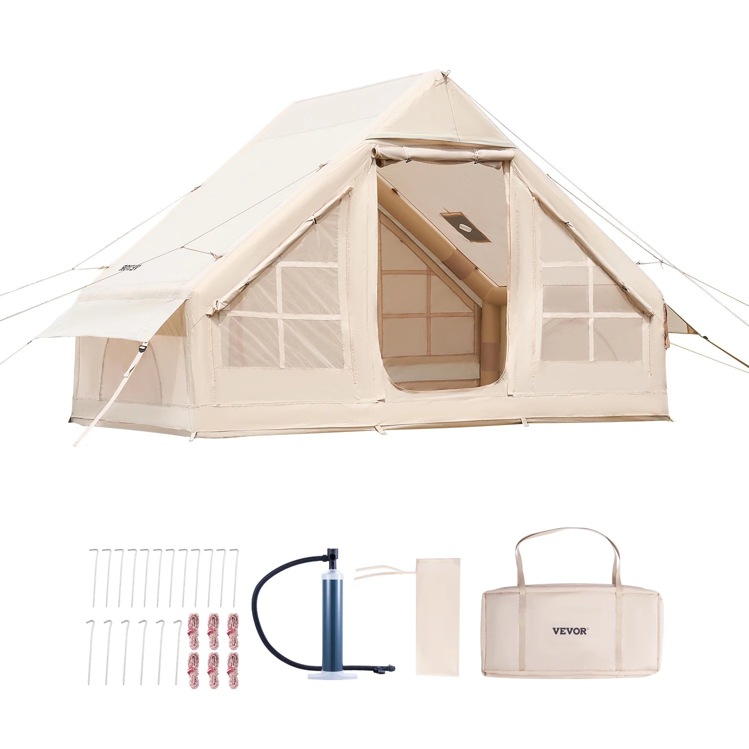 Tente de camping gonflable avec pompe, tente imperméable en Oxford pour 3 à 5 personnes