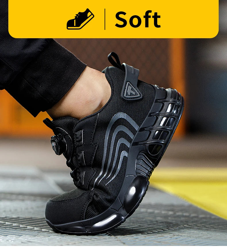 Rotary button new safety shoes for men, anti-impact and anti-piercing work shoes, fashionable men's sports shoes, and safety pro 
