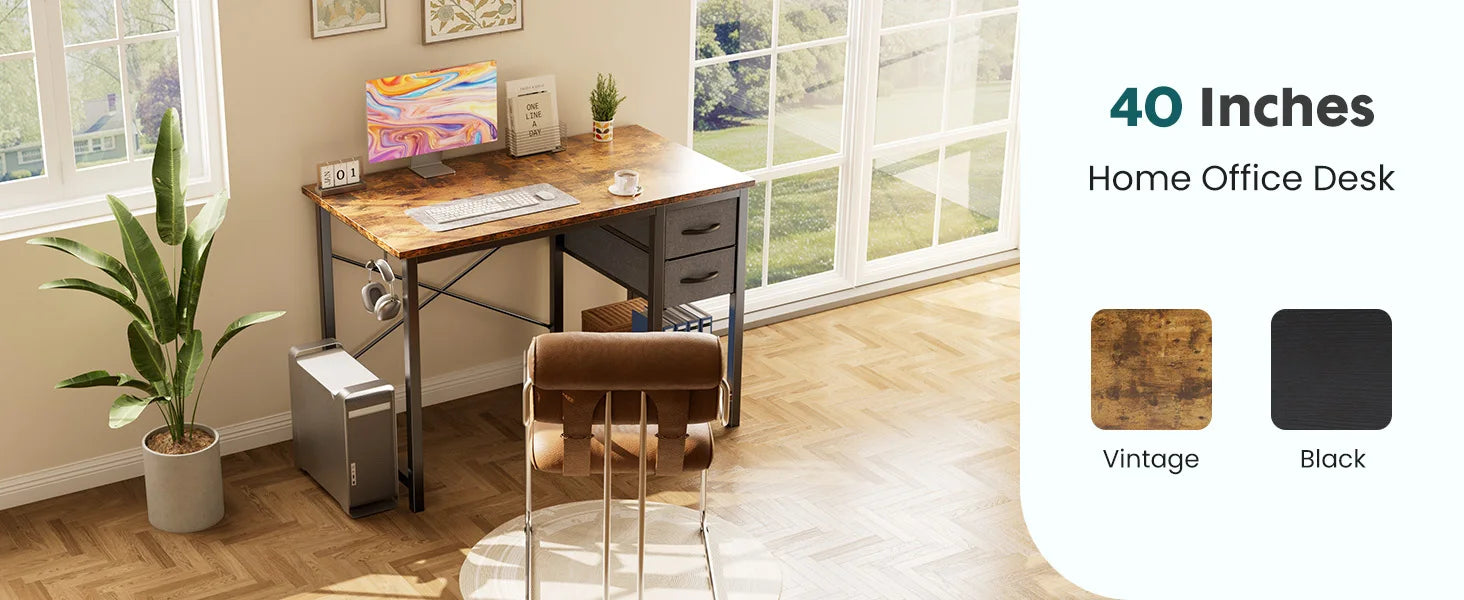 Modern Computer Desk with Drawers and Adjustable Storage Shelf