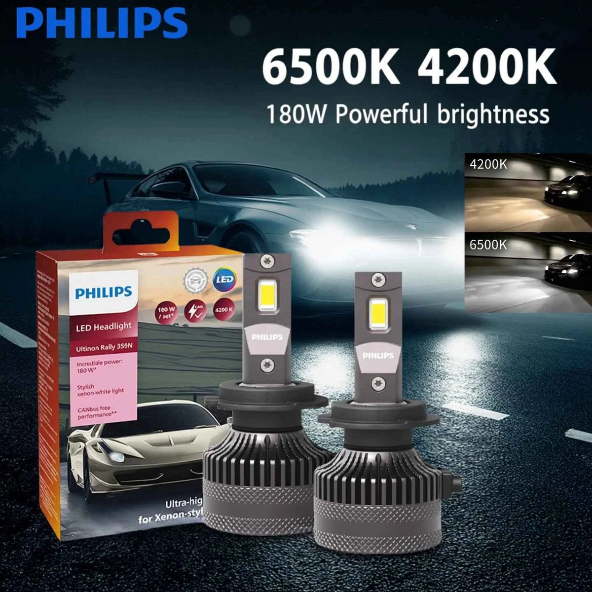 LED Vehicle Bulb Pair, 4200 or 6500 K Socket Options