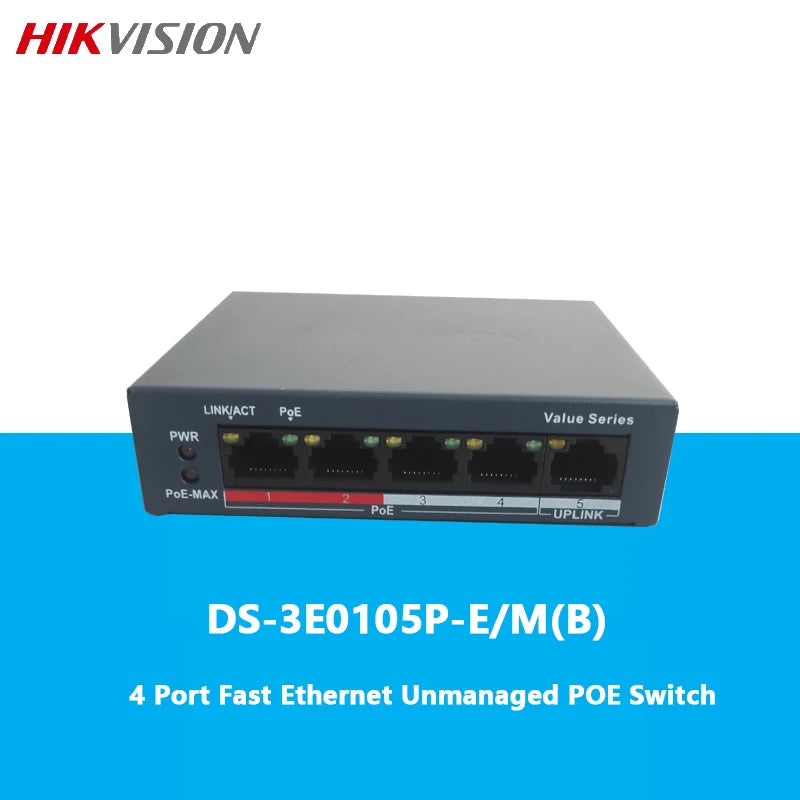 HIKVISION 4 Port Fast Ethernet Unmanaged POE Switch DS-3E0105P-E/M 