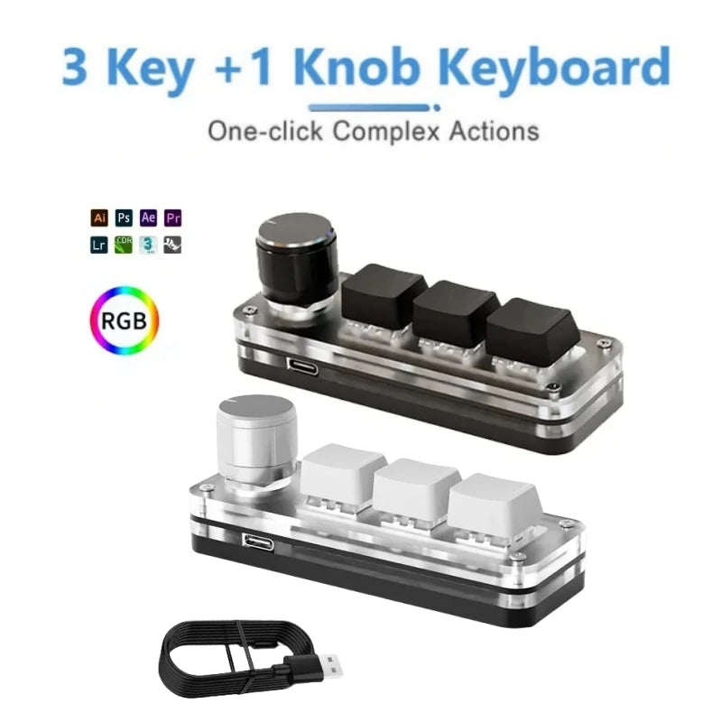 Three-Key Programmable Macro Pad with Knob