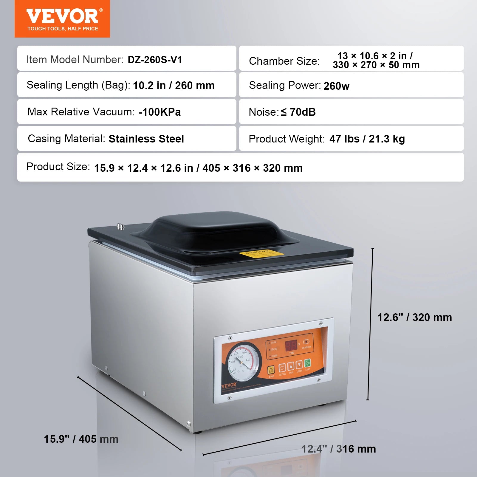 SucceBuy DZ-260S Chamber Vacuum Sealer 260W Vacuum Packing Machine with 10.2" Sealing Length for Wet Foods Meats Home Kitchen