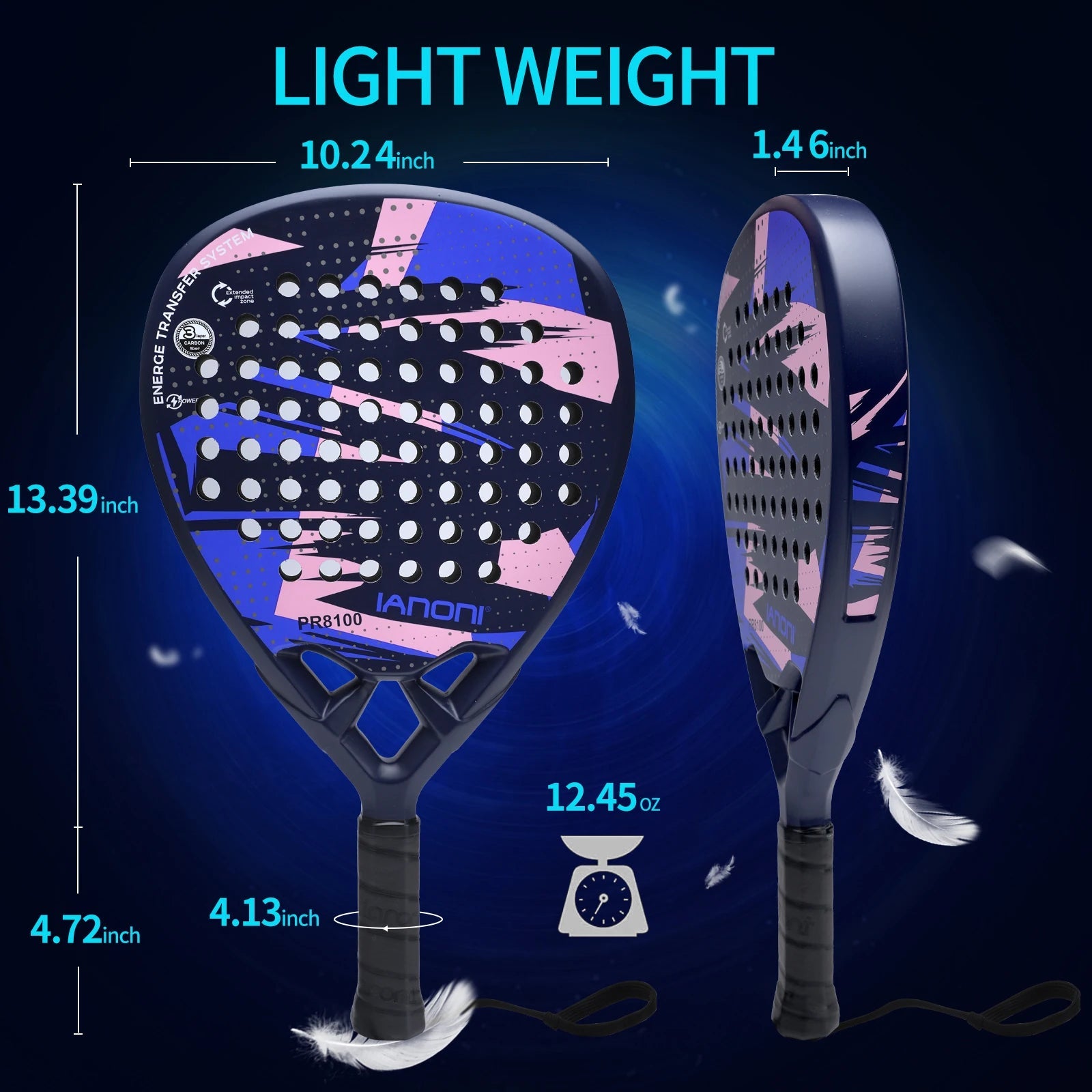 IANONI Padel Racket Carbon Fiber Surface with EVA Memory Flex Foam Core Padel Tennis Racquets Lightweight 