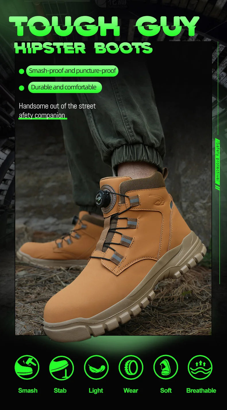 Waterproof Safety Boots Men Indestructible Steel Toe Work Boots Anti-smash Stab-resistant Safety Shoes Biker Botas Para Hombre 