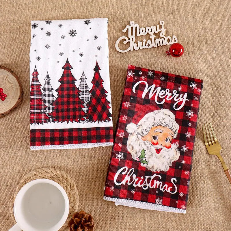 2pcs Christmas Kitchen Towels Merry Christmas Party Decoration 2025 Xmas Santa Claus Dish Towel Navidad Natal New Year Gift 2026 