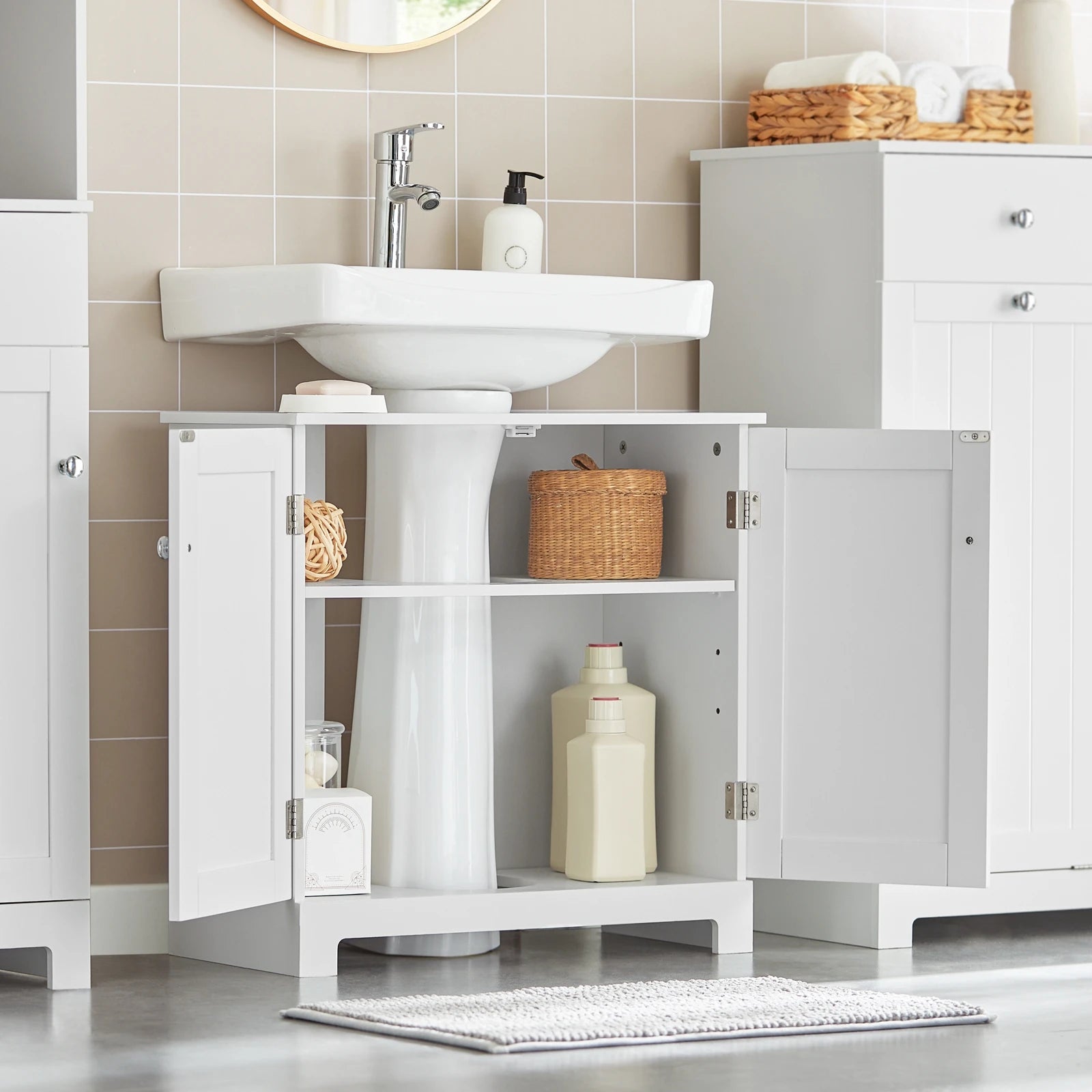 Under Sink Bathroom Cabinet with U-Shape Storage 60x60x30cm