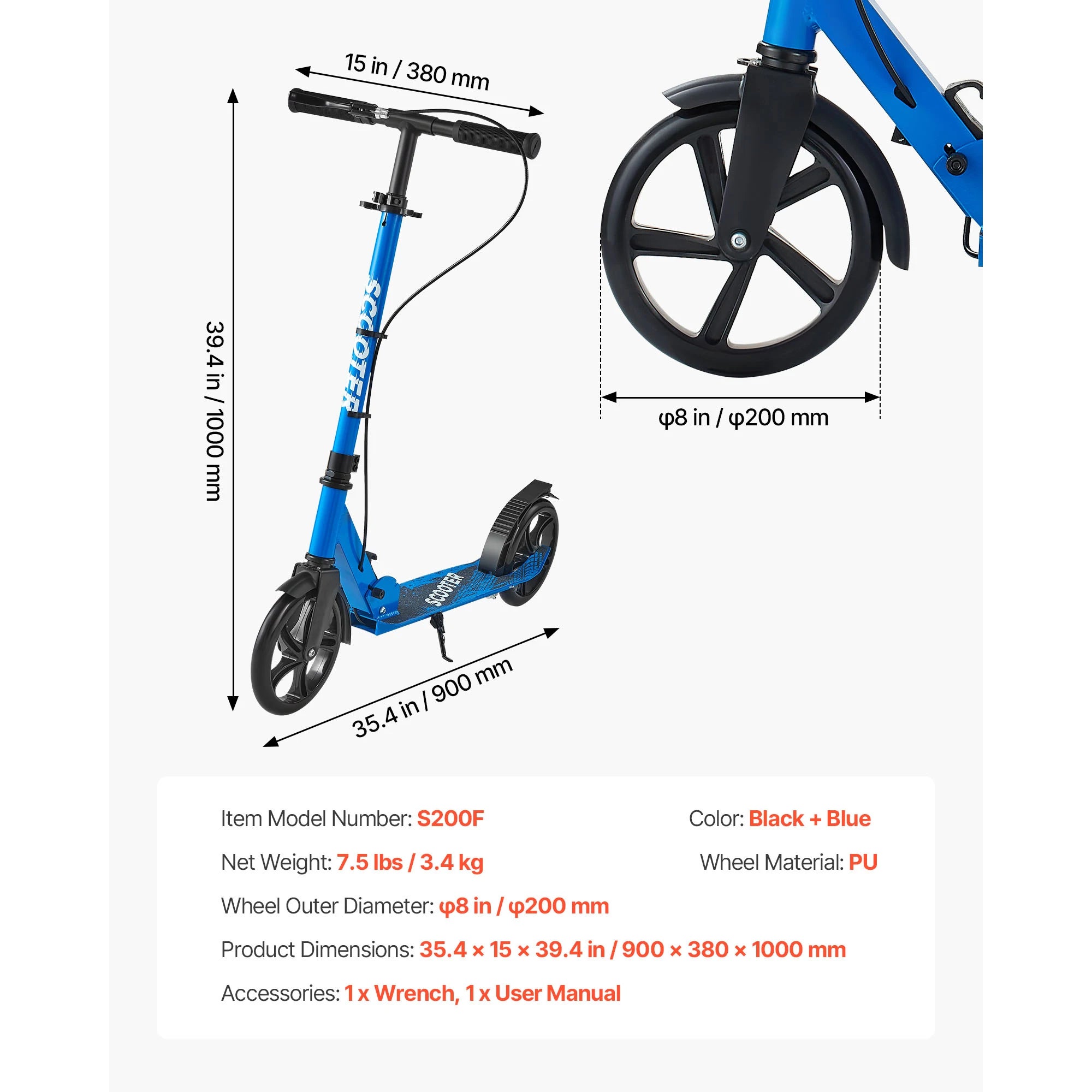 SucceBuy Kick Scooter for Kids Ages 8+ Teens & Adults 2-Wheel Toddler Scooter with Height Adjustable Handlebar for Boys & Girls
