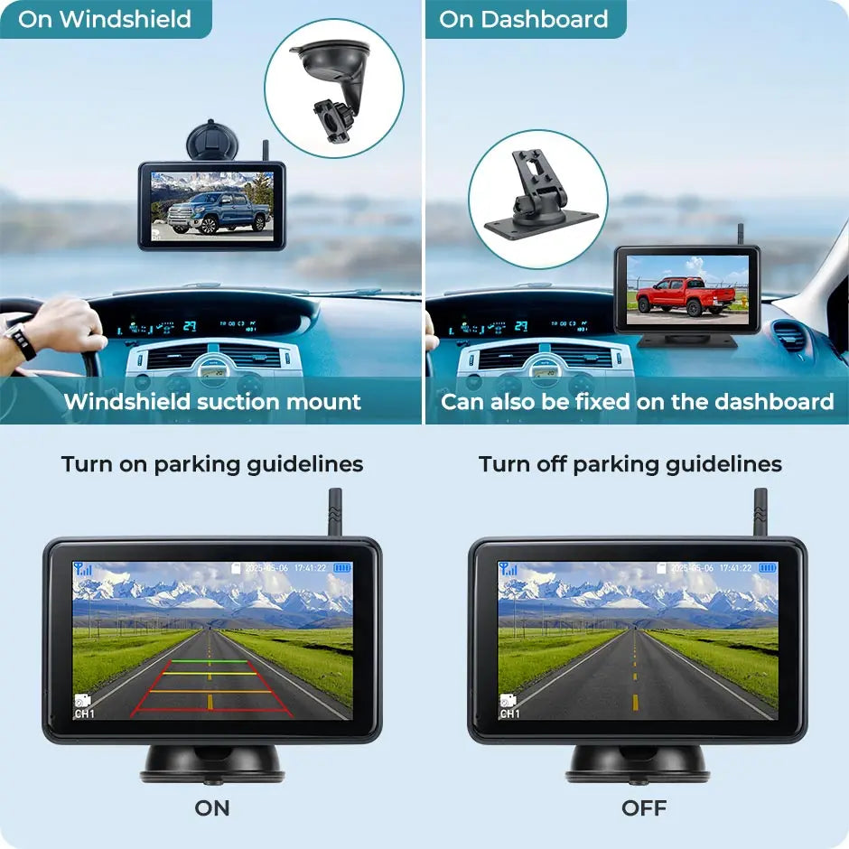 7'' Magnetic Solar Charging Wireless DVR Camera with 1080P Touch Monitor BSD Blind Spot Alarm, for Truck/RV/Trailer/Forklift 