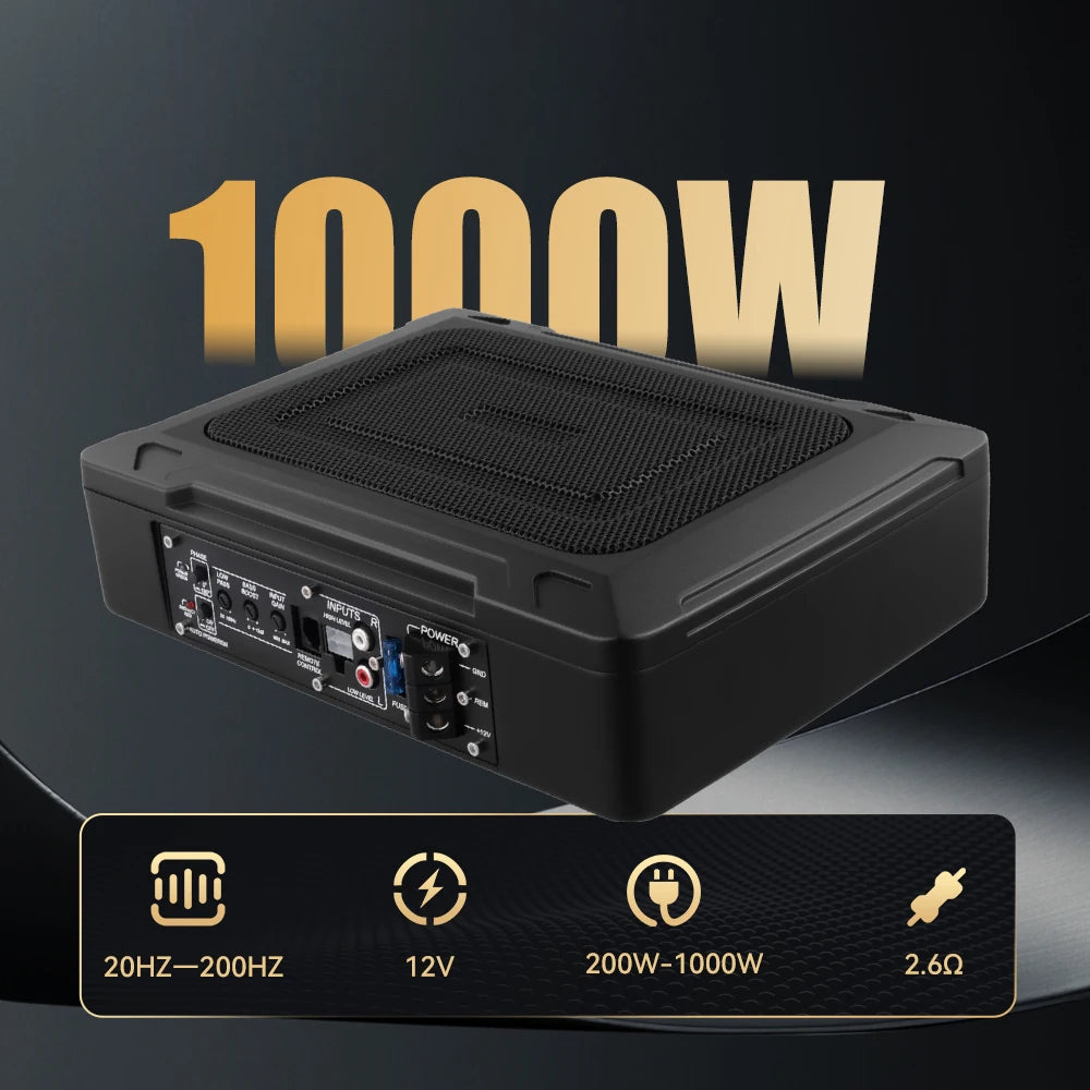 Podofo 1000W Ultra Slim Car Subwoofer Car Active Subwoofer Compact Under Seat Car Bass Audio Car Stereo Amplifier Speaker