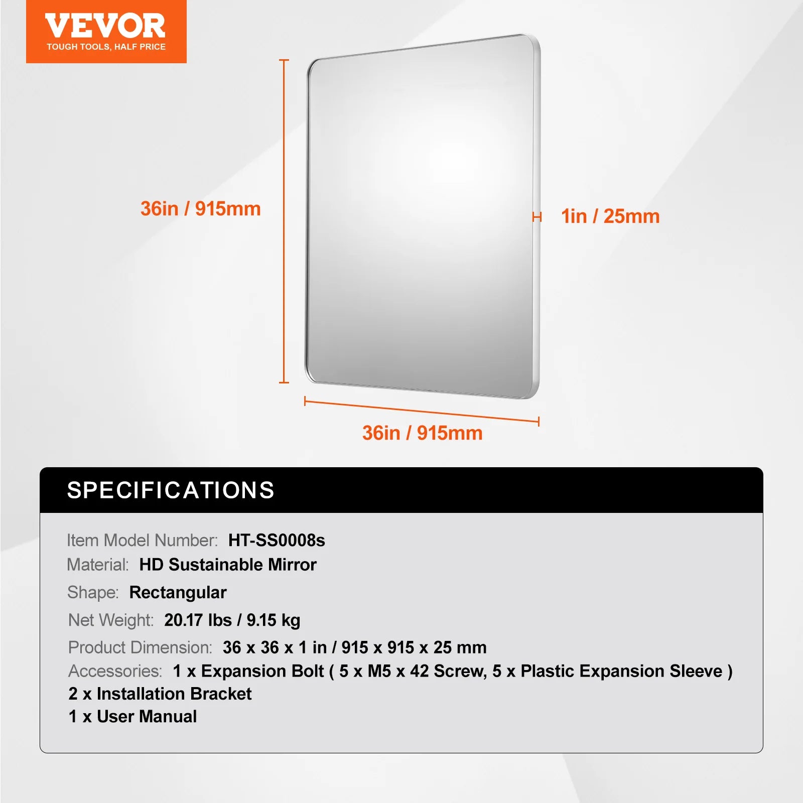 Wall Mounted Makeup Mirror with Aluminum Alloy Frame and Shatter-Resistant Film