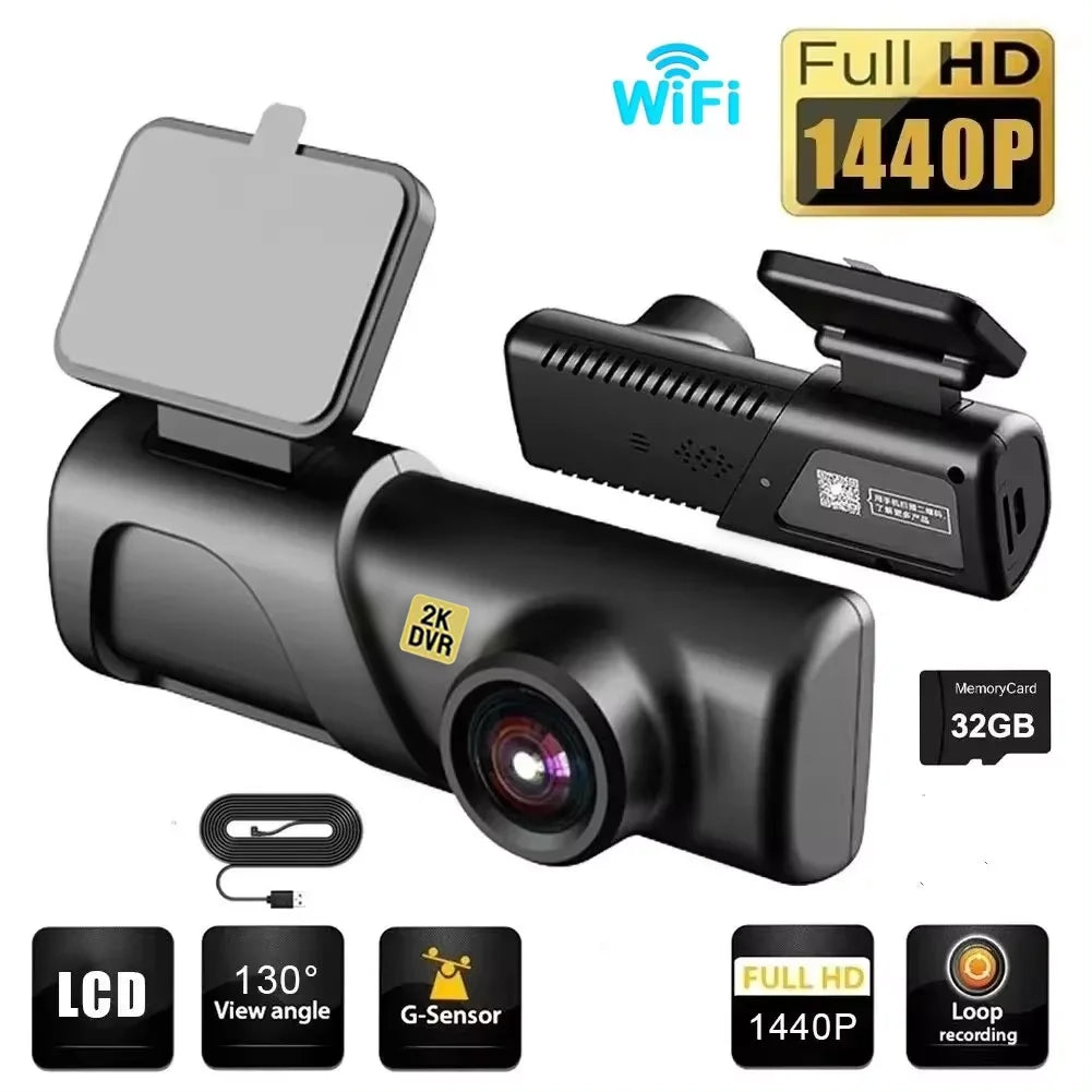 2K 1440P WiFi Dashcam med natvision, stemmestyring og GPS