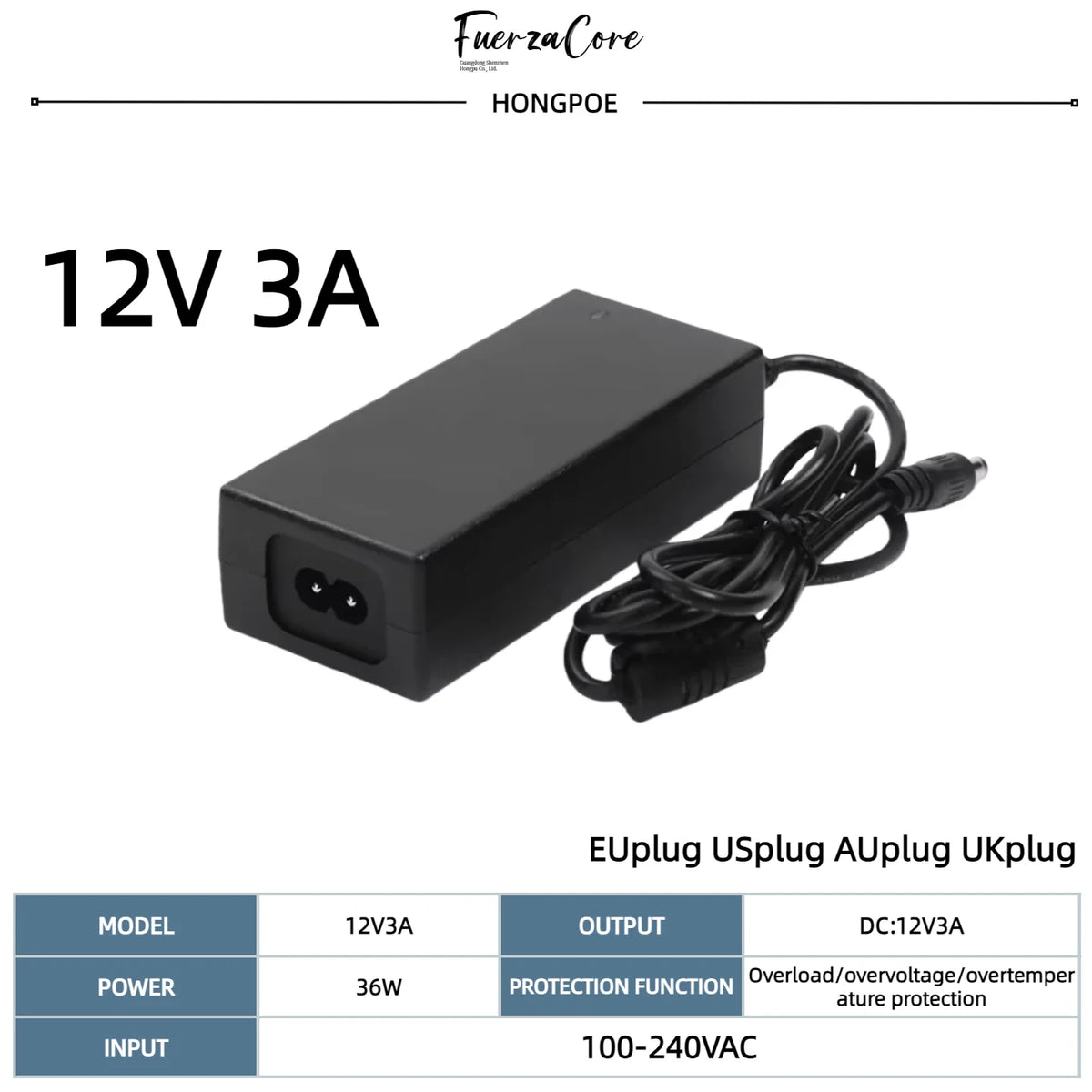 12 V DC Power Adapter, 2 A to 12.5 A Options
