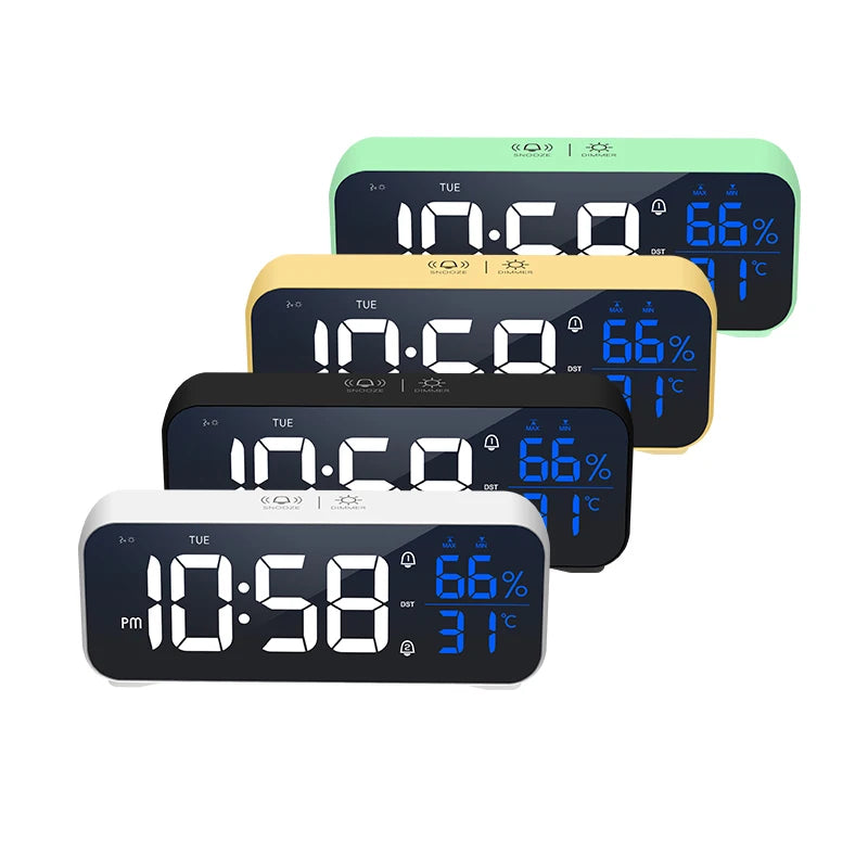 Digital Alarm Clock with Temperature, Dual Alarms & LED Display